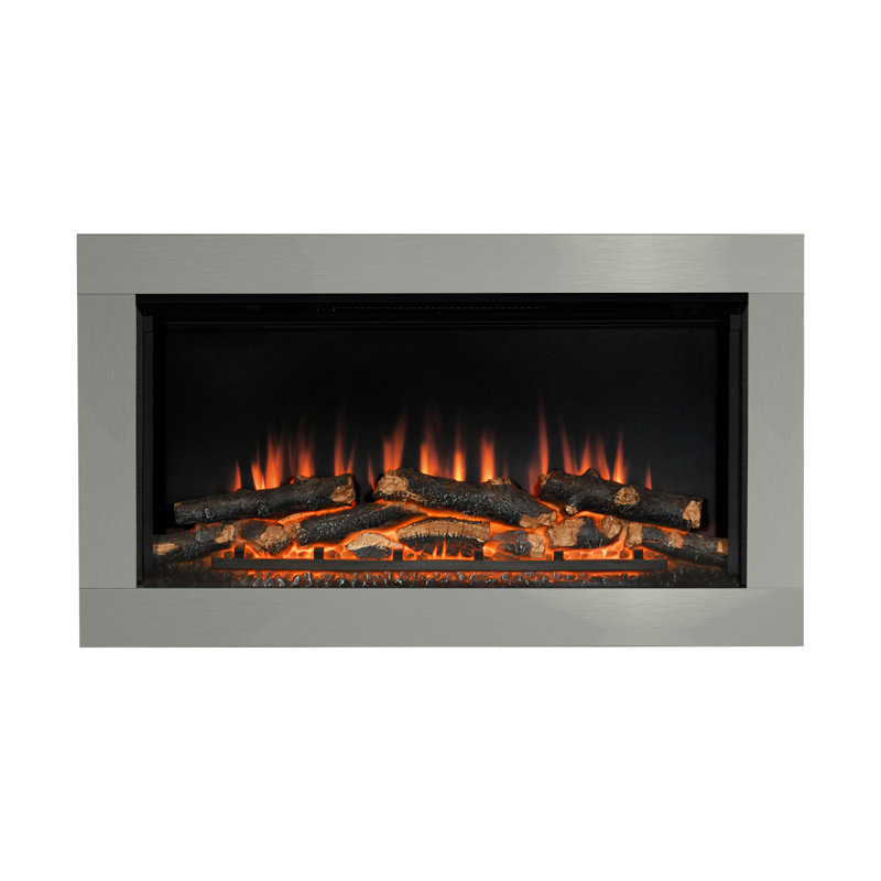 Avella Wall-Mounted Inset Electric Fireplace, Brushed Steel