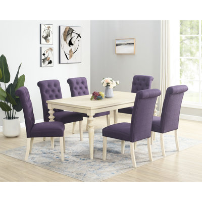 7 tables de salle à manger: table rectangulaire avec des pieds tournés attrayants et 6 pièces de sièges: chaises rembourrées