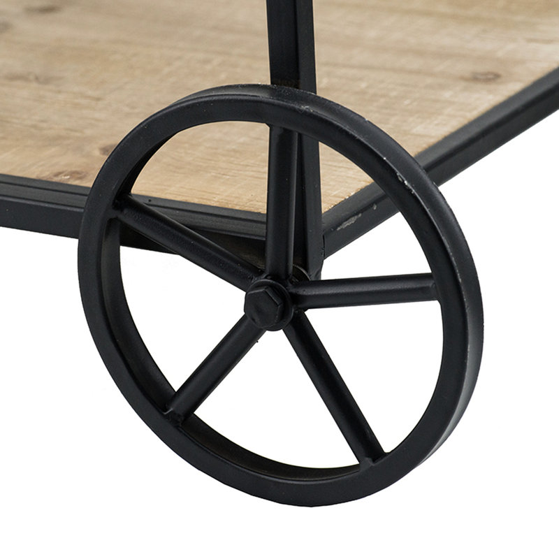 3 Chariot-bar 32,3 x 15,7 x 26,8 po avec support en métal noir et niveaux de bois
