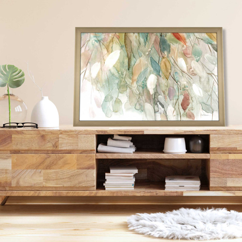 Rainy Cascade I - Peinture, L 39,5 po x H 27,5 po, Encadrement brun