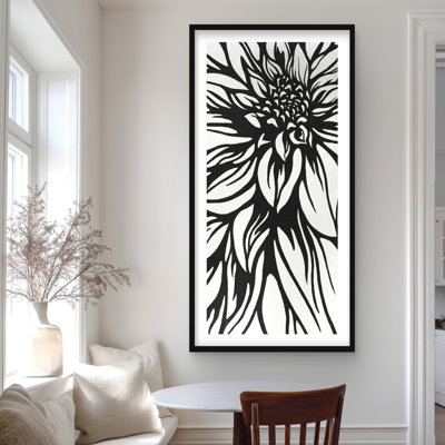 Dahlia Flower Outline Style - Black Flowers Framed Print