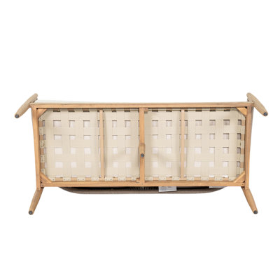 Causeuse d'extérieur en bois d'acacia de patio, bois au fini naturel, coussin beige, corde brun clair