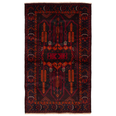 Tapis noir et rouge Teimani 3 pi 10 po x 6 pi 6 po