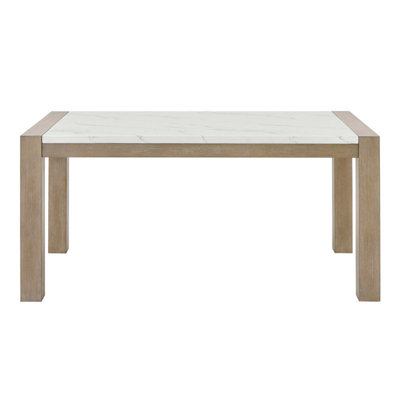 Charming Rectangular Dining Table with Faux Marble Top and Light Oak Base