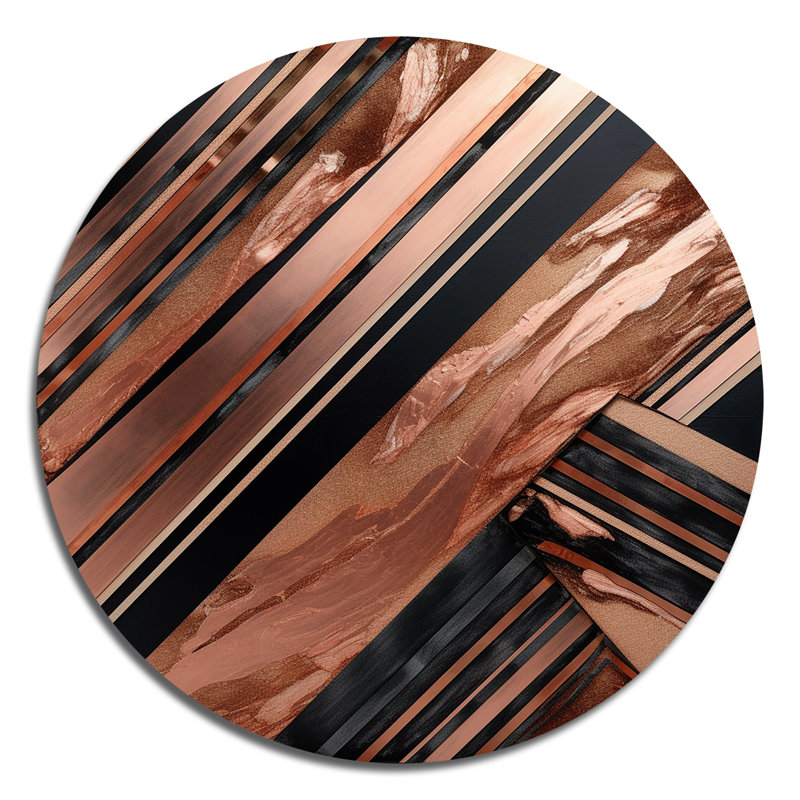 «Gold Embracement Essence Of Lines I», art abstrait rond en marbre sur métal, H 23 po x l 23 po x P 1 po