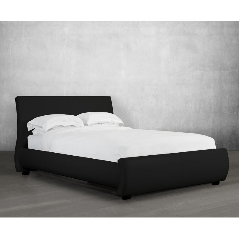 Lit plateforme en tissu d’ameublement Nathanael, Cuir - Noir, Grand
