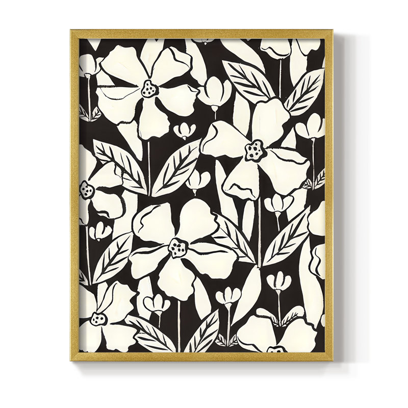 Fleurs dans le jardin II, reproduction encadrée - bois massif, H 30 po x l 24 po, Doré