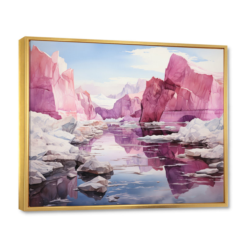 " Pink Iceberg Arctic Mirage ", H 30 po x l 40 po x P 1,5 po, Cadre flottant doré