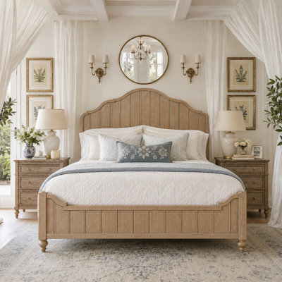 Elegant Sand Finish Queen Panel Bed with Turned Legs