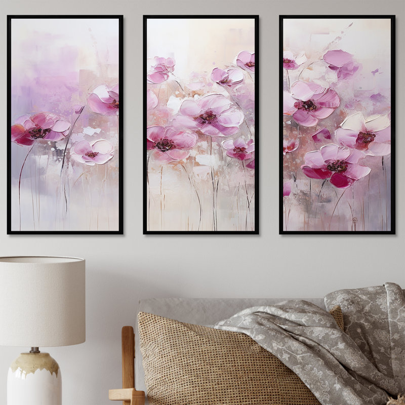 Ensemble d'art mural Fuschia, Cadre flottant noir, H 40 po x l 60 po x P 1 po