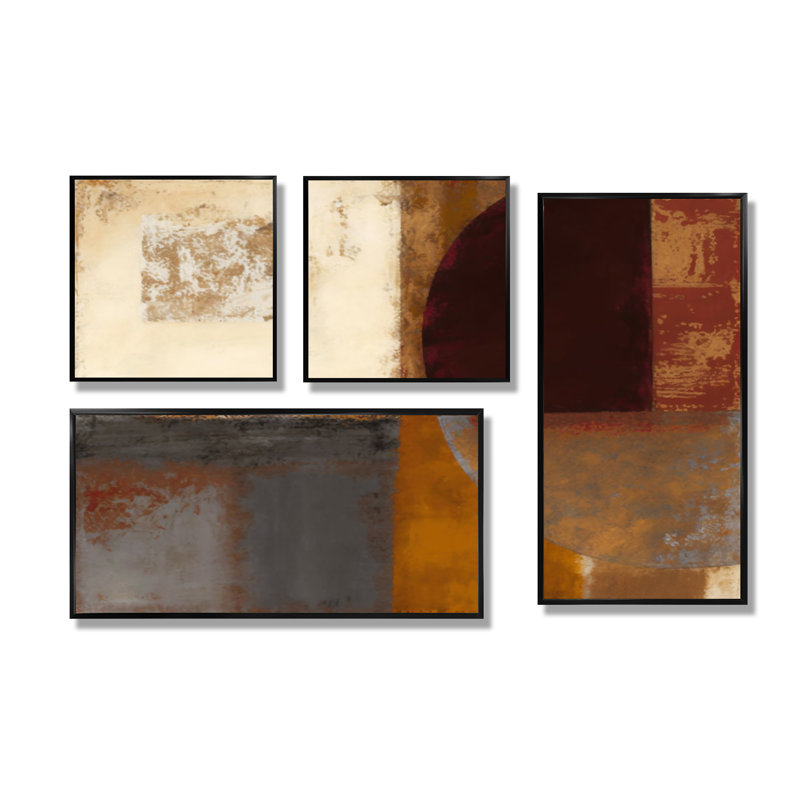 Chocolat brun élémentaire V - art mural moderne sur toile rose 4 pièces, Impression encadrée sans passe-partout, Noir