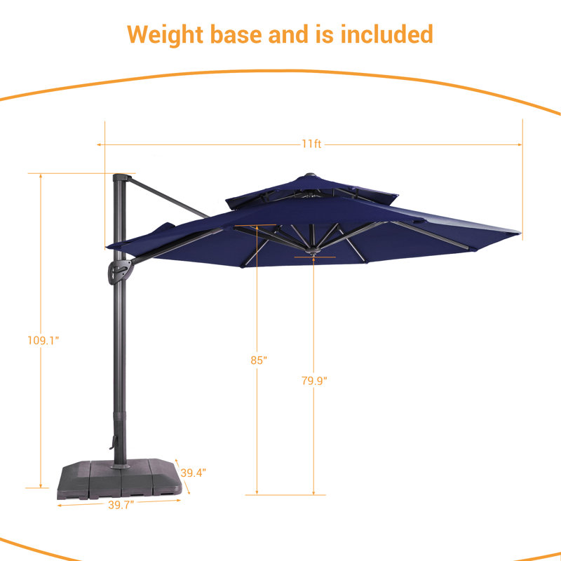 Parasol de patio à double plateau 11 pi avec base - élégant et durable, Marine