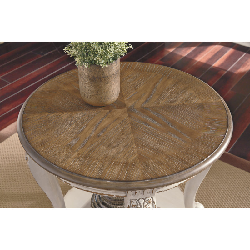 Antiqued Two-Tone Mirrored Storage Round End Table