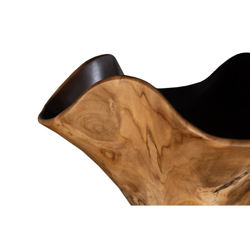 Teak Wood Bowl, Black And Natural, Black/Natural