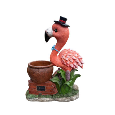 Outdoor Garden Sculpture Flamingo Flower Pot Planter，Unique Yard Statue Decoration, Interesting Law Outdoor Ornament