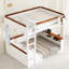 Grand lit superposé en bois blanc avec tablettes, boîte de rangement, DEL, charge et crochets à vêtements pour un espace de détente polyvalent dans une chambre à coucher bien conçue et confortable