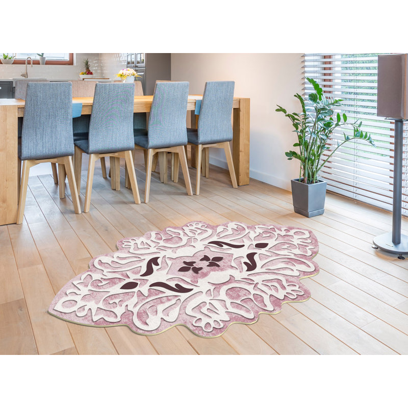 Tapis rose / brun foncé en polyester tissé à la machine Novelty Eidechi, Nouveauté 5 pi 3 po x 7 pi 7 po