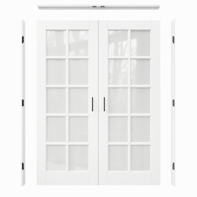 Porte intérieure à 10 carreaux en verre dépoli, portes françaises en MDF CARB P2 et verre trempé SGCC, cadre et quincaillerie noir mat inclus (loquets à bille, charnières et poignées), préfinie et imperméable, garde-manger, chambre, salle de bain et placard, teinture facile à appliquer soi-même, 162,5 cm x 203,2 cm