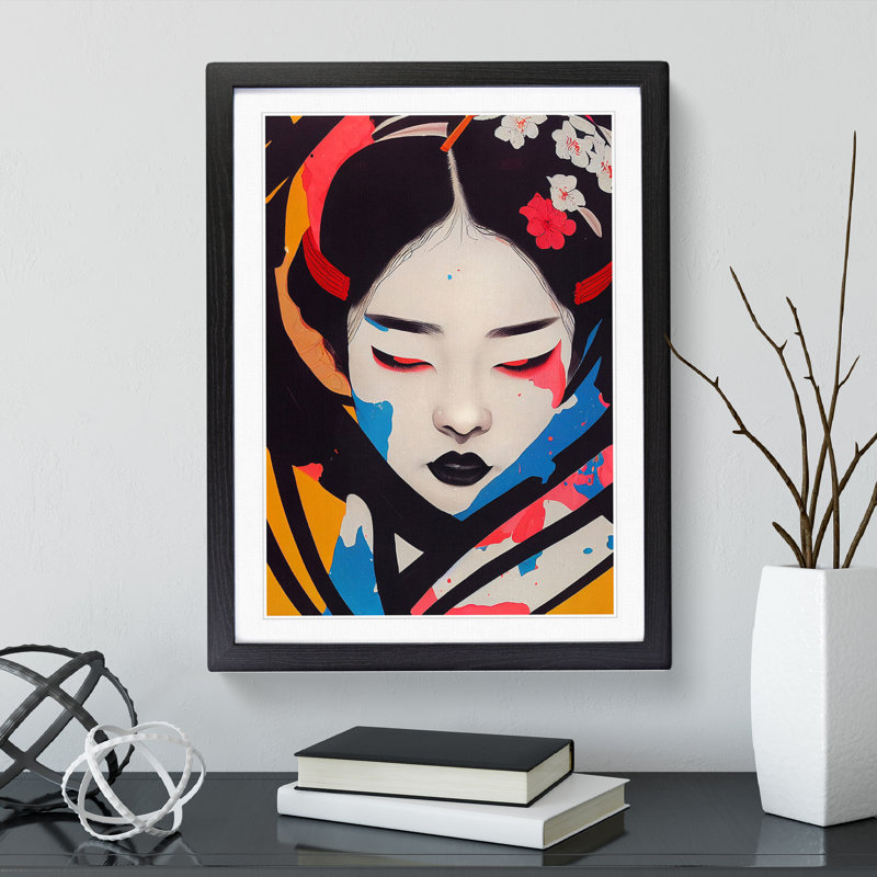 Geisha Drip No.1 - Single Picture Frame Painting, Black, 64cm H x 46cm W x 2cm D