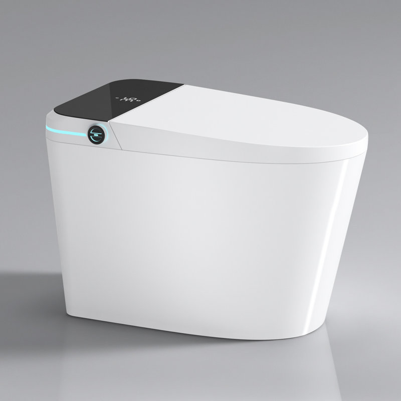 Smart Toilet Bidet With Auto Open/Close - Foot Sensor, Led Display, Heated Seat, White Modern Bathroom Night Lighting Option,