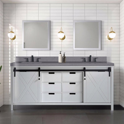 Ensemble de meuble-lavabo à double cuve 80 "de large x 22" de profondeur, comptoir en quartz gris et robinet