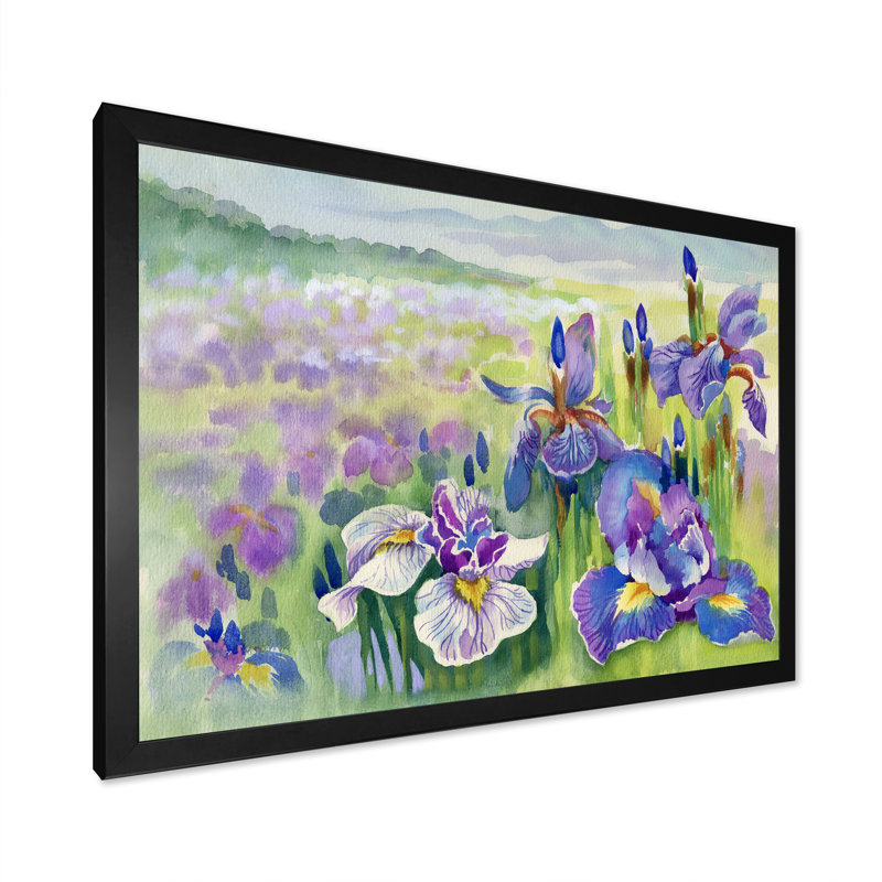 «Purple Iris Field In Summer», reproduction sur toile flottante, Cadre noir, H 8 po x l 12 po x P 1 po