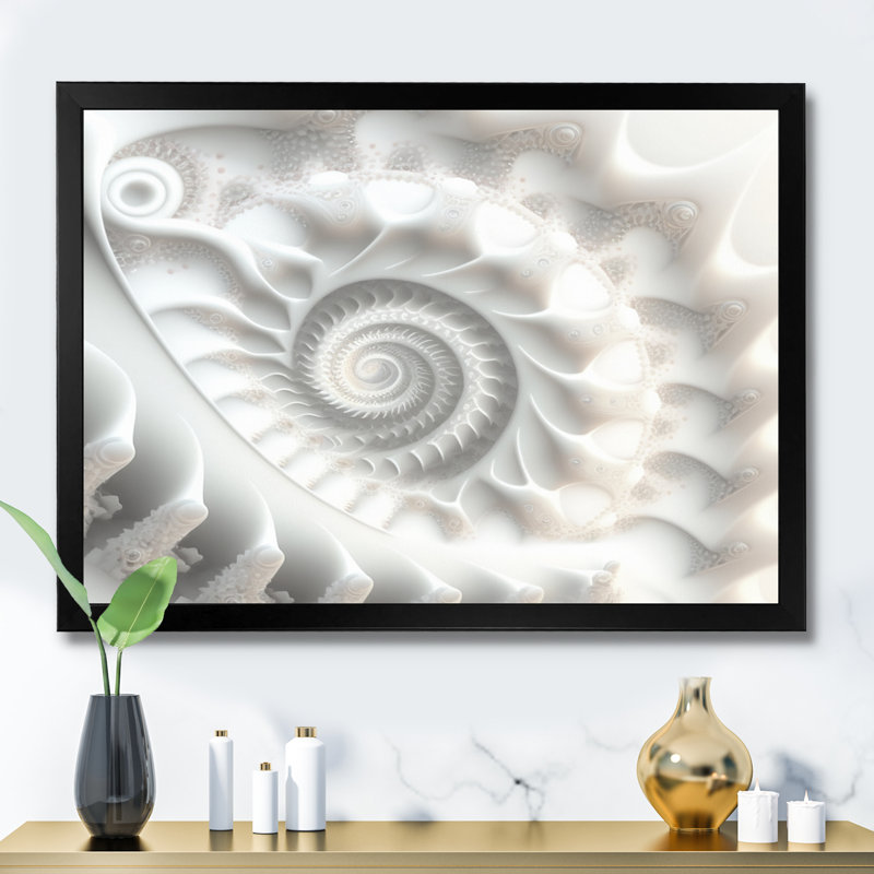 «Nadeen White Fractal Spiraling VI», reproduction sur toile, H 12 po x l 20 po x P 1 po, Cadre photo noir