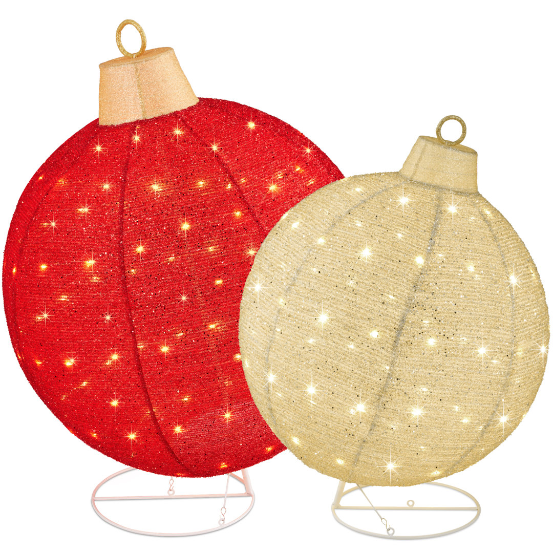 The Holiday Aisle® 2Pc Large Outdoor Christmas Ornament Set, Lighted Pop-Up Ball Holiday Decor W/ 180 Leds - Red/Gold The Holiday Aisle® 