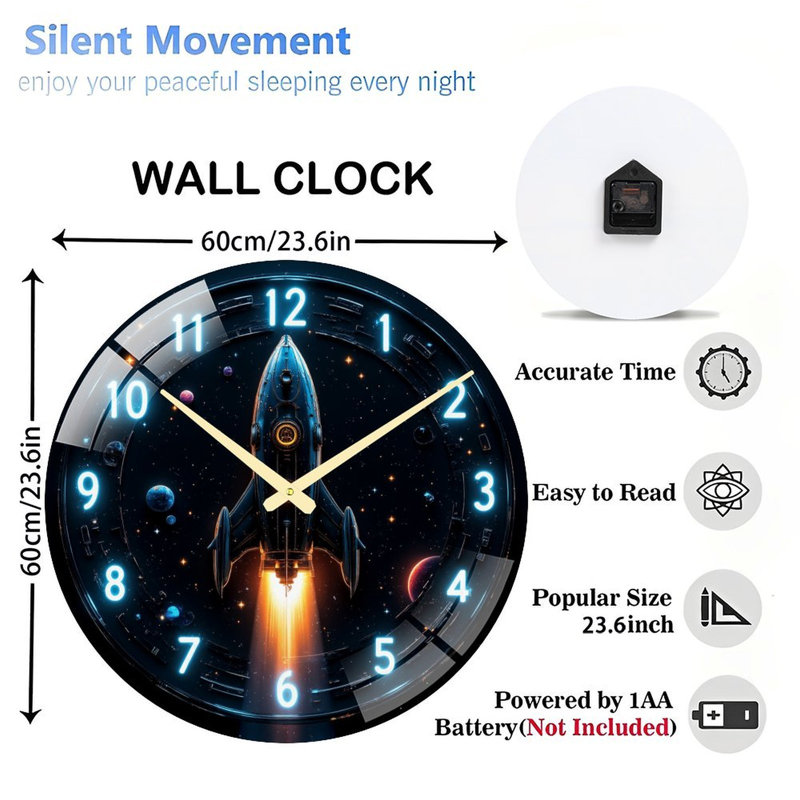 Horloge murale fusée 24 po