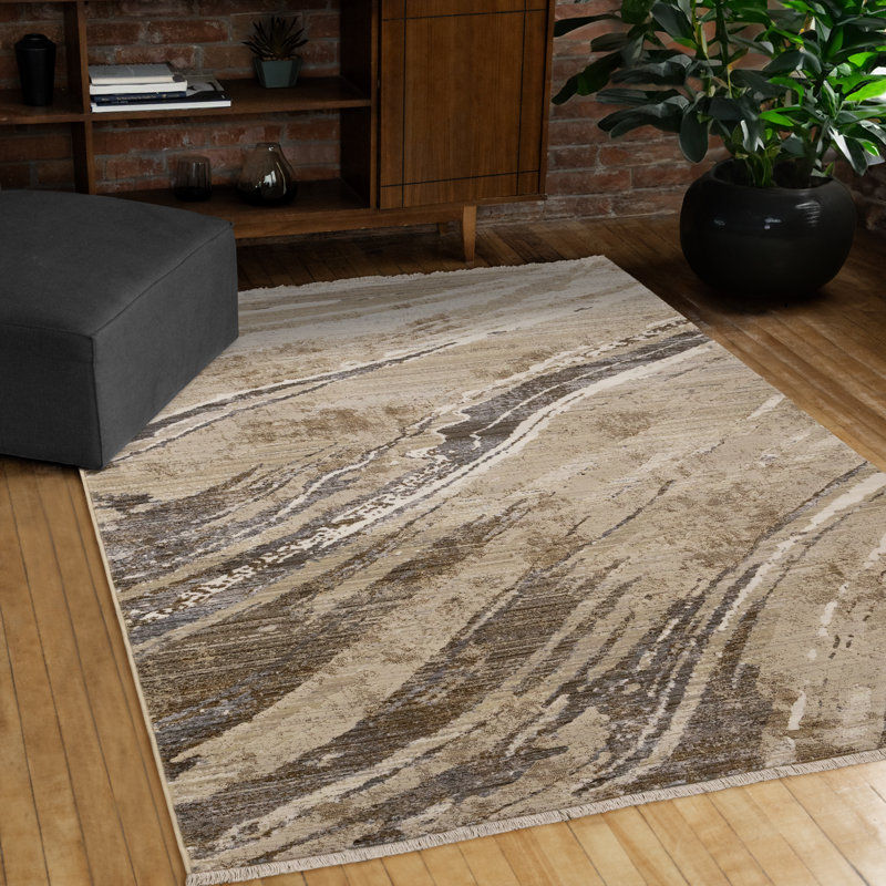 Tapis beige crème à motif abstrait Gouldbourne, Rectangle 5 pi 3 po x 7 pi 10 po