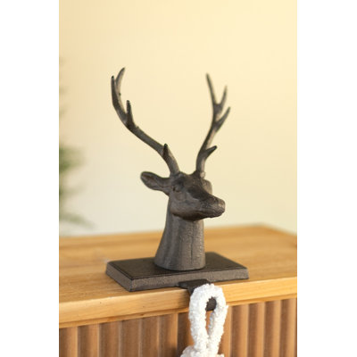  Rustic Cast Iron Deer Stocking Hanger for Holiday Décor - 8.5"H Set of 2