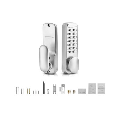 Mechanical Keyless Entry Door Lock, 14 Key Mechanical Door Lock, Mechanical Keypad Door Knob, Single-Side Stainless Steel Waterproof Keyless Gate Lock