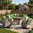 10-Piece Outdoor Patio Sectional Conversation Set With Fire Pit Table And Swivel Rocker Chairs-1864721405