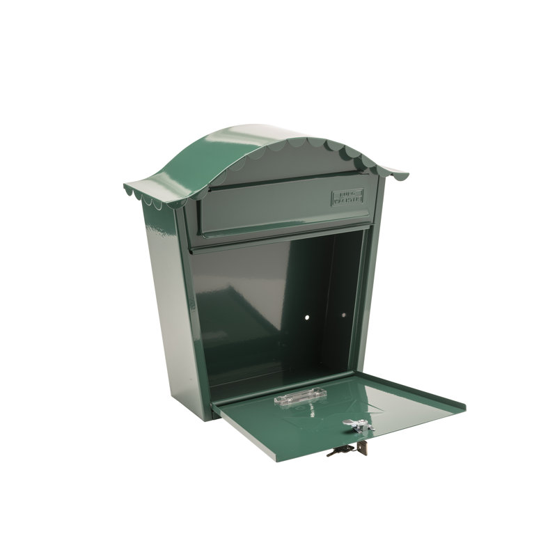 Classic Wall Mounted Galvanised Steel Lockable Weatherproof Post Box - 36x37x13cm, Green