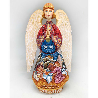 Masterpiece Wood Carved the Good Shepherd's Crib Angel Figurine