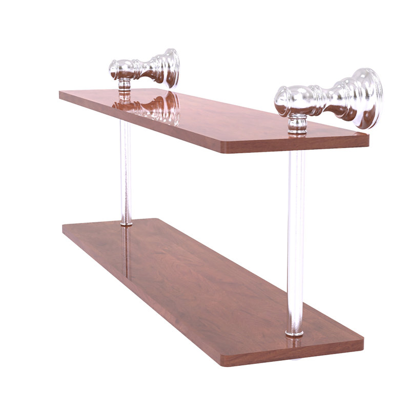 Freyja 2 Piece Ironwood Tiered Shelf with Towel Bar, 5.6" H x 16" W x 9.2" D, Satin Chrome