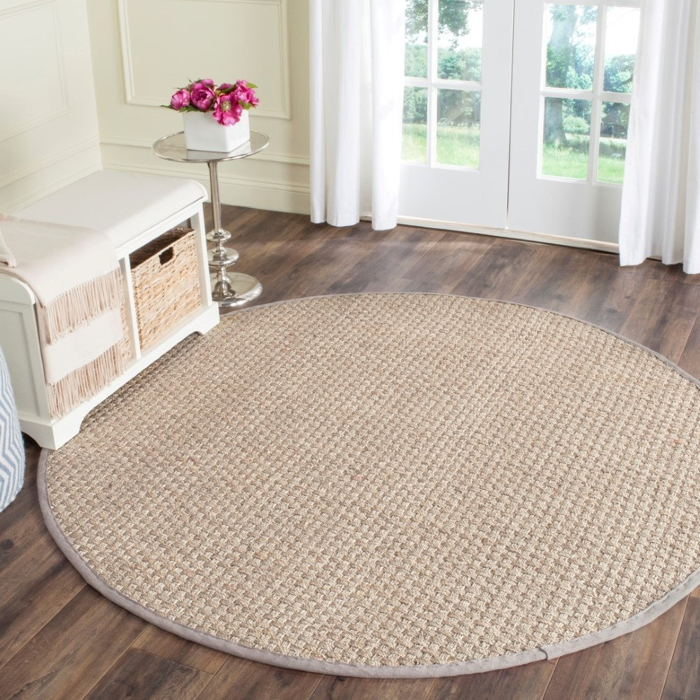 Lasone Natural Gray Seagrass Rug, Round 5'