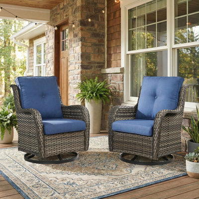 Luxury Patio Furniture Chairs Set - 2 Pieces All Weather Wicker Outdoor Couch and High Back Swivel Rocker Patio Chairs for Deck Yard and Poolside Gray Wicker