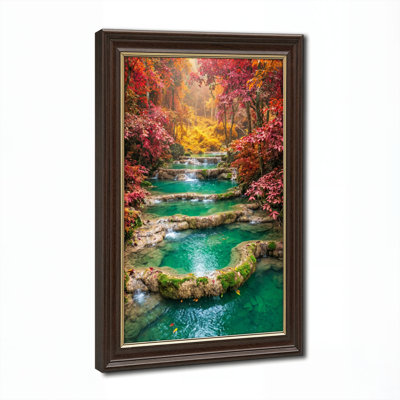 Art mural antique sur toile encadré doré pour le salon, la chambre à coucher, le bureau ou le vestibule - décoration murale décorative avec ruisseau d'automne