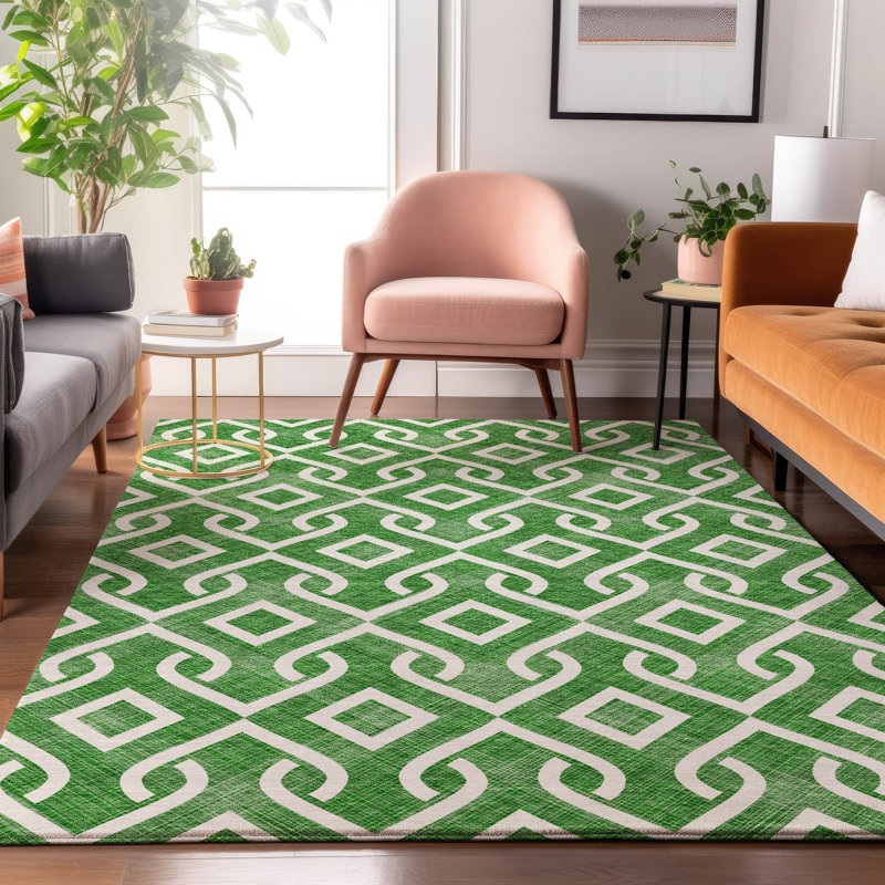 Tapis émeraude Cerrito lavable à la machine de qualité supérieure, Rectangle 2 pi 6 po x 3 pi 10 po