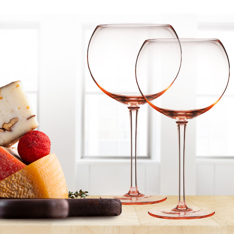 Andrejka 18.7oz. Handmade Red Wine Glass Set, Rose Pink