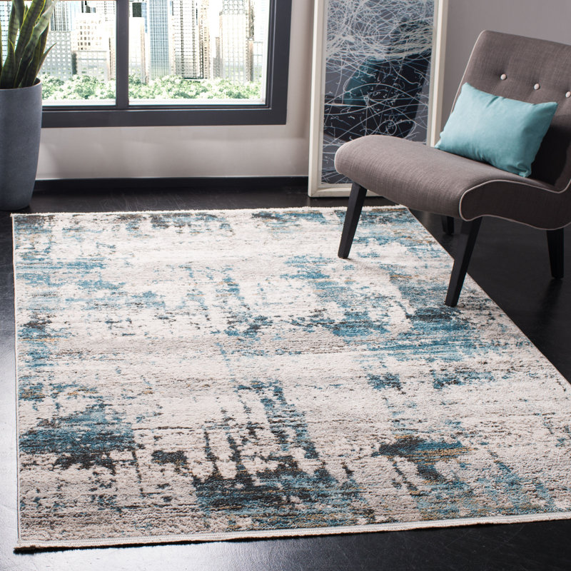 Tapis ivoire / bleu marine Mesa, Rectangle 4 pi x 6 pi