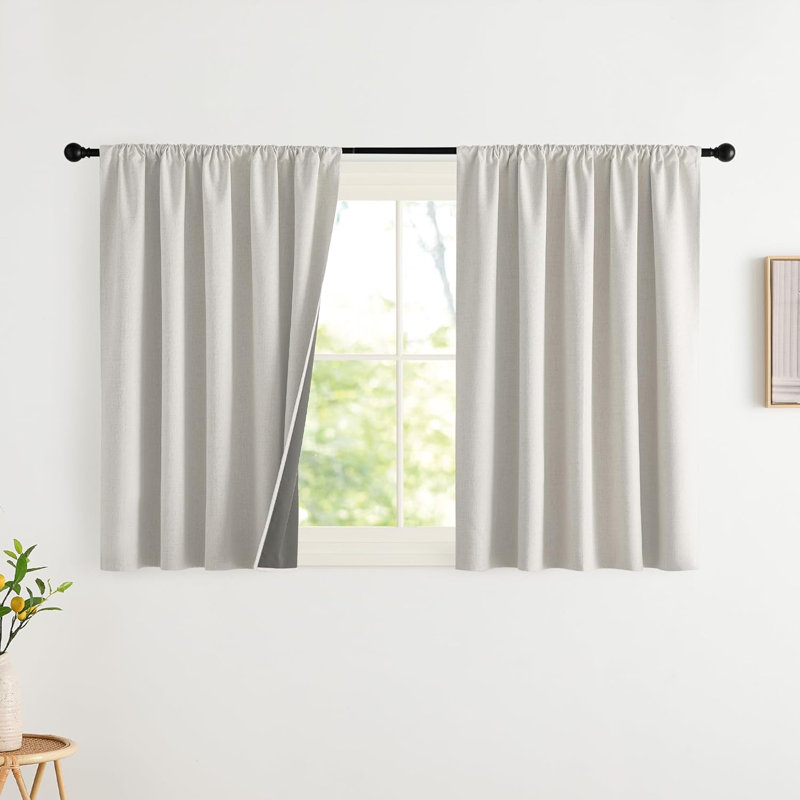 NICETOWN Burlap Vintage 2 Panels Faux Linen 100% Blackout Curtains, Rod Pocket Style, Thermal Insulated & Noise Reducing Drapes for Living Room, Bedroom, Modern, Farmhouse