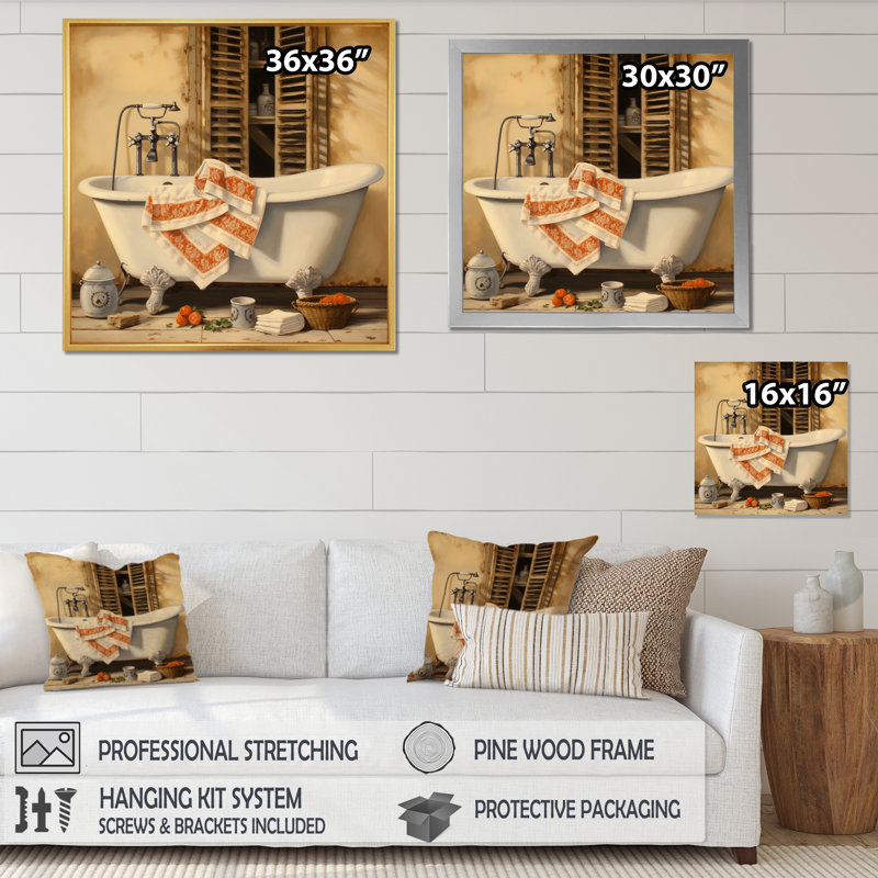 «Bath Vintage Charm IV», reproduction sur toile, H 24 po x l 24 po x P 1 po, Cadre flottant noir