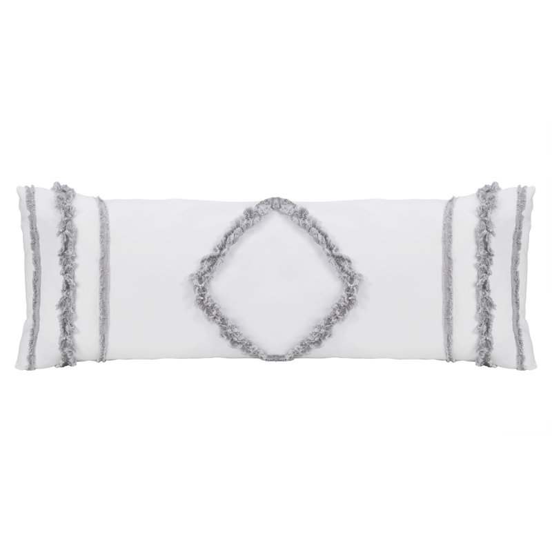 Boho Fringe White and Grey Cotton Body Pillow Cover