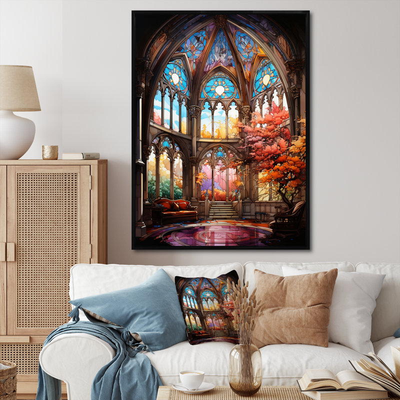 «Church Stain Glass Windows II - Church», reproduction d'art sur toile encadrée, H 44 po x l 34 po x P 1,5 po