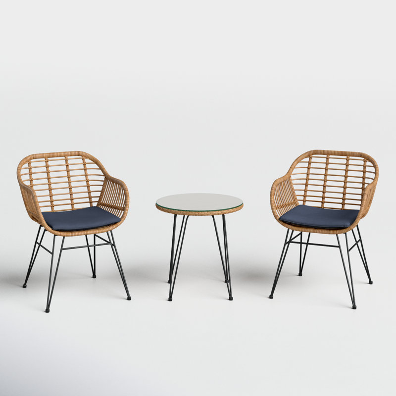 Fuze Wicker 2 - Person Patio Conversation Sets with Cushions, Navy