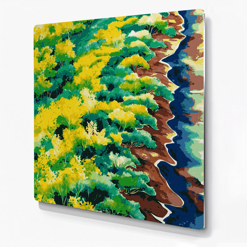 Aquarelle paysage 12 art mural en métal brun, H 8 po x l 8 po