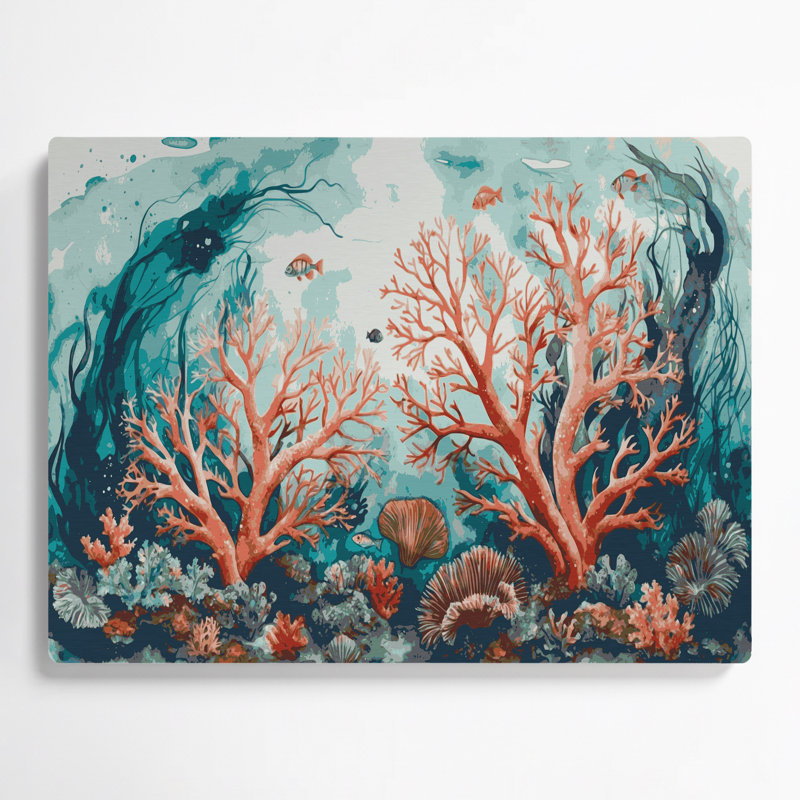 Art mural en métal vert Coastal Coral Garden Deluxe, H 16 po x l 20 po