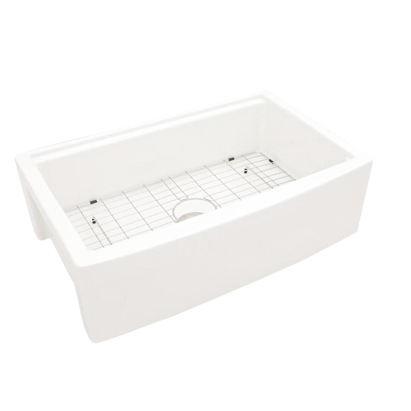 Évier de cuisine 33 po à cuve simple en céramique blanche - Construction, égratignure et conception de poste de travail avec rebords, cuve à teinture profonde, grille de vaisselle livrée, crépine, planche à découper, drain 33 po